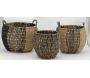 Corbeilles boules en jonc naturel et noir (lot de 3) - 8