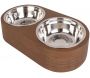 Double gamelle chien et chat bois foncé