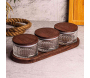 Ensemble pots en verre avec couvercle et plateau bois - ASI-2460