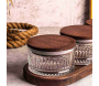 Ensemble pots en verre avec couvercle et plateau bois - 44,90
