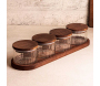 Ensemble pots en verre avec couvercle et plateau bois - ASI-2459
