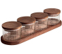 Ensemble pots en verre avec couvercle et plateau bois