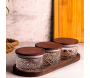 Ensemble pots en verre avec couvercle et plateau bois - ASI-2462