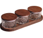 Ensemble pots en verre avec couvercle et plateau bois