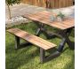 Ensemble table de jardin avec bancs en aluminium et HPL effet bois Vancouver