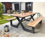 Ensemble table de jardin avec bancs en aluminium et HPL effet bois Vancouver