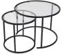 Ensemble de 2 tables gigognes rondes en métal et verre Aurum