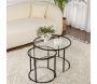 Ensemble de 2 tables gigognes rondes en métal et verre Aurum - HANAH HOME