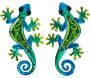 Gecko décoratif en métal et verre vert et bleu Cercle (Lot de 2)