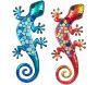 Lézard décoratif en métal et verre avec mosaique (Lot de 2)