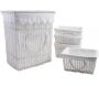 Panier à linge et 4 corbeilles coeur en osier et coton blanc (Lot de 5)