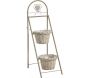 Jardinière 2 niveaux en métal beige et osier gris