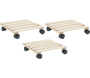 Support pour plantes à roulettes en pin brut (Lot de 3)