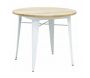 Table ronde industrielle en métal blanc et bois d'orme huilé