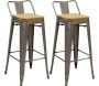 Tabouret de bar en métal laqué et bois d'orme huilé (Lot de 2)