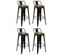 Tabouret de bar en métal laqué et bois d'orme huilé (Lot de 4)