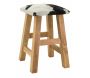 Tabouret carré en bois recyclé et peau de vache