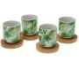 Tasse en porcelaine avec support en bambou Hojas (Lot de 4)