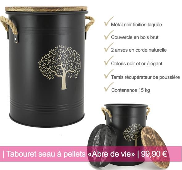 Tabouret et seau à pellets en métal métal noir cerf