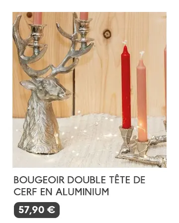 Bougeoir double tête de cerf en aluminium