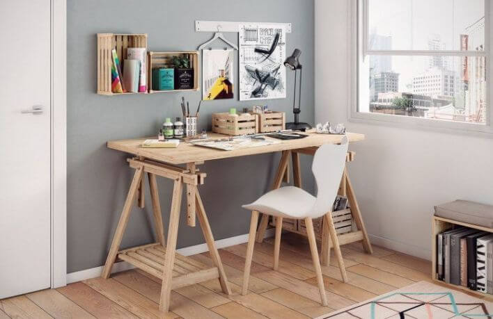 Bureau avec tréteaux pour un bureau sur-mesure et design