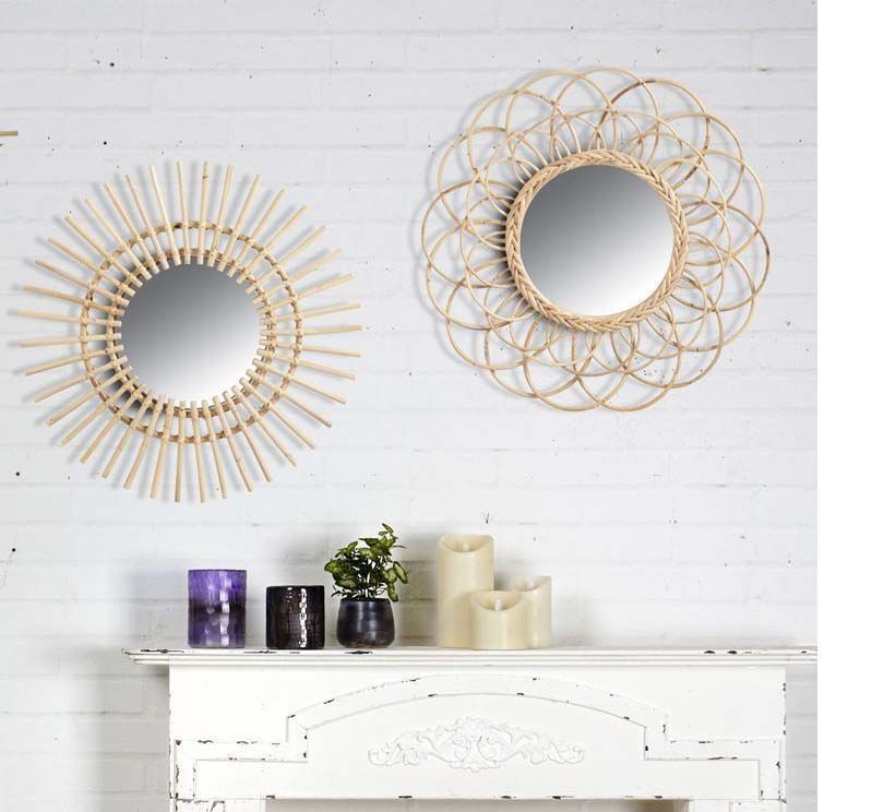 decoration-murale-chic-vintage-miroir-rotin-soleil