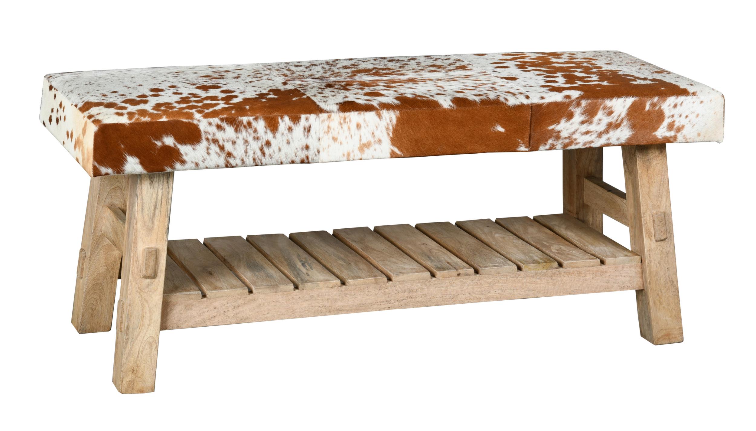 fauteuil-peau-de-vache-banc-etagere-marron