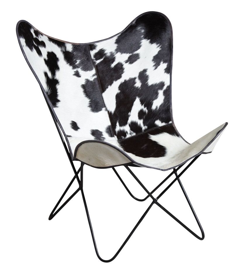 fauteuil-multicolore-papillon-peau-vache-noir-blanc