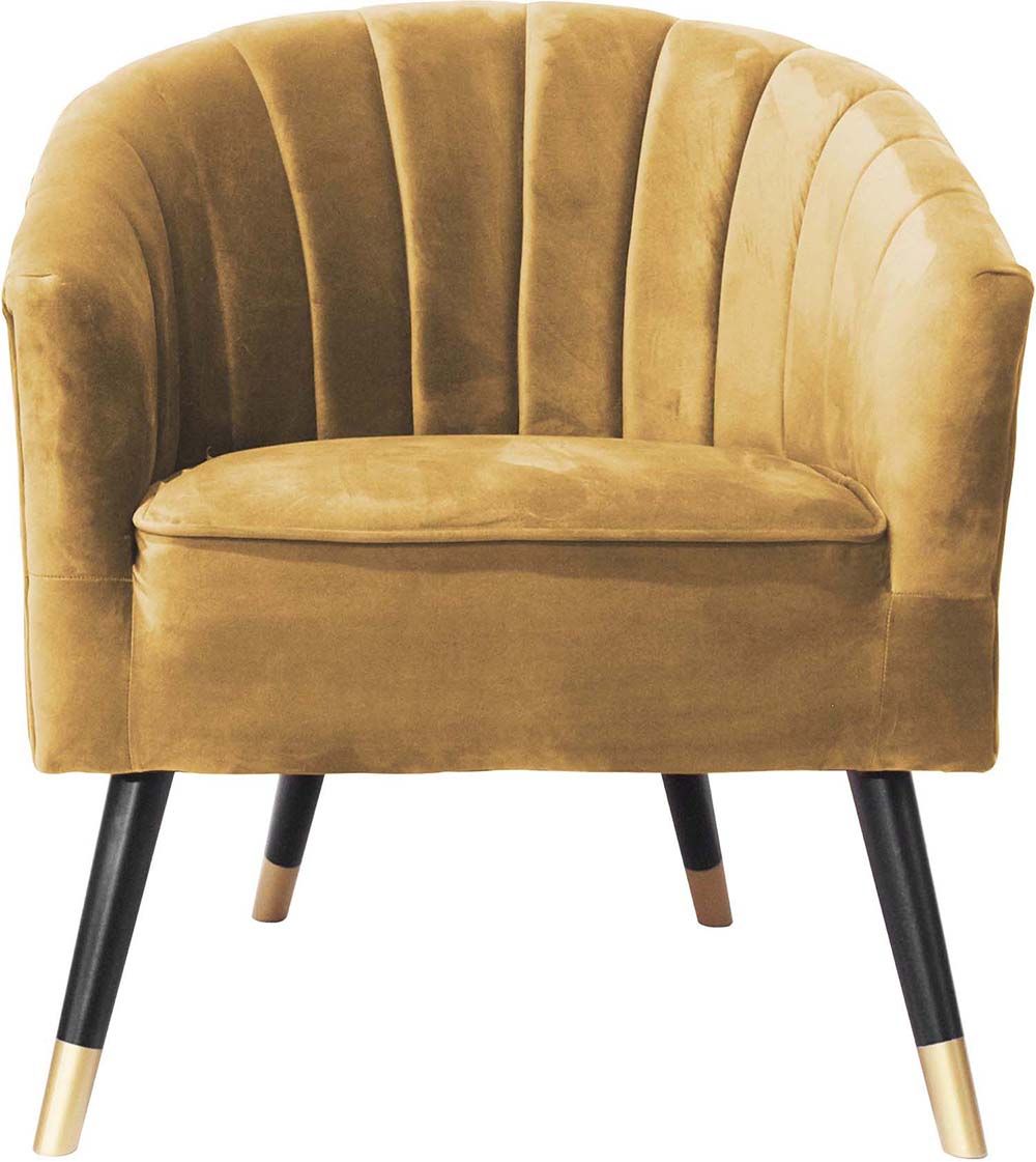 fauteuil-multicolore-bois-tissu-velours-ocre
