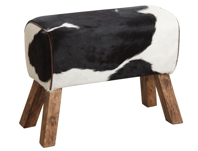 fauteuil-peau-de-vache-tabouret-noir-blanc