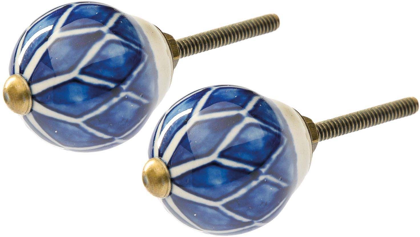 Bouton de porte conique losanges bleus en céramique (Lot de 2)