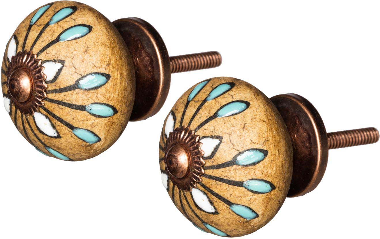 Bouton de porte fleur doré vintage en céramique (Lot de 2)