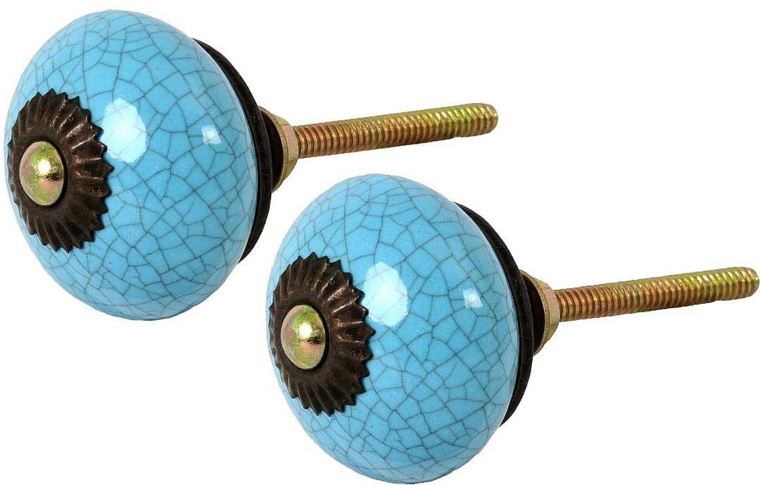 Bouton de porte rond effet craquelé bleu (Lot de 2)