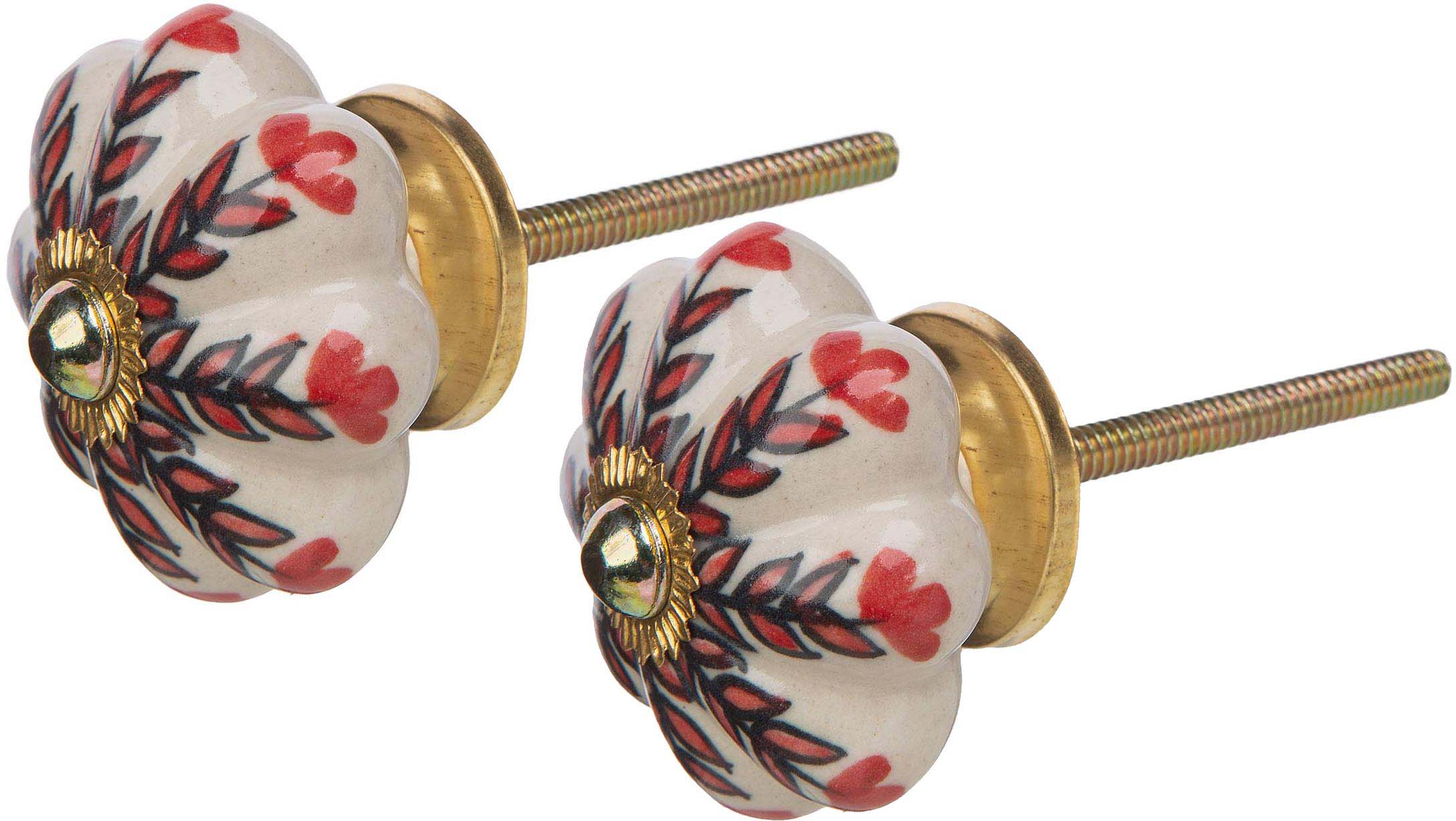 Bouton de porte classique feuilles rouges (Lot de 2)