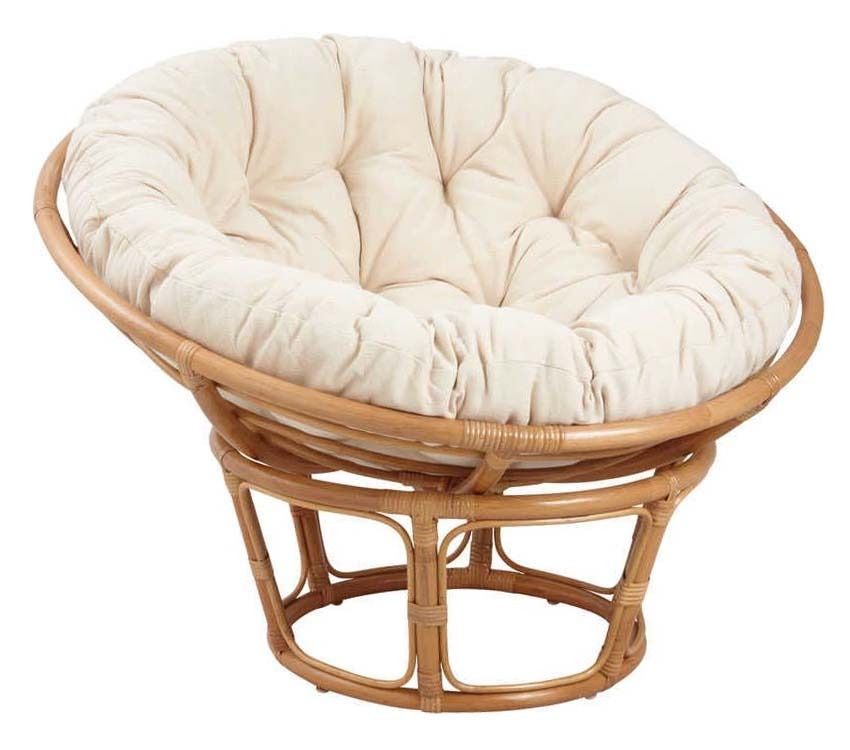 Fauteuil papasan en rotin avec coussin écru
