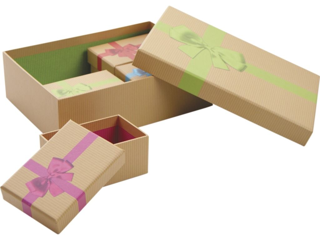 Boites de Noel avec noeud en carton (Lot de 5)