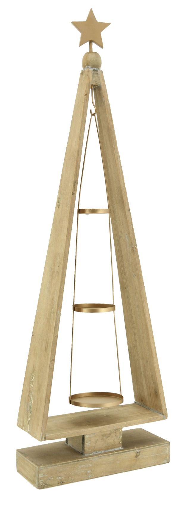 Porte bougies en bois vieilli et métal Sapin de Noël