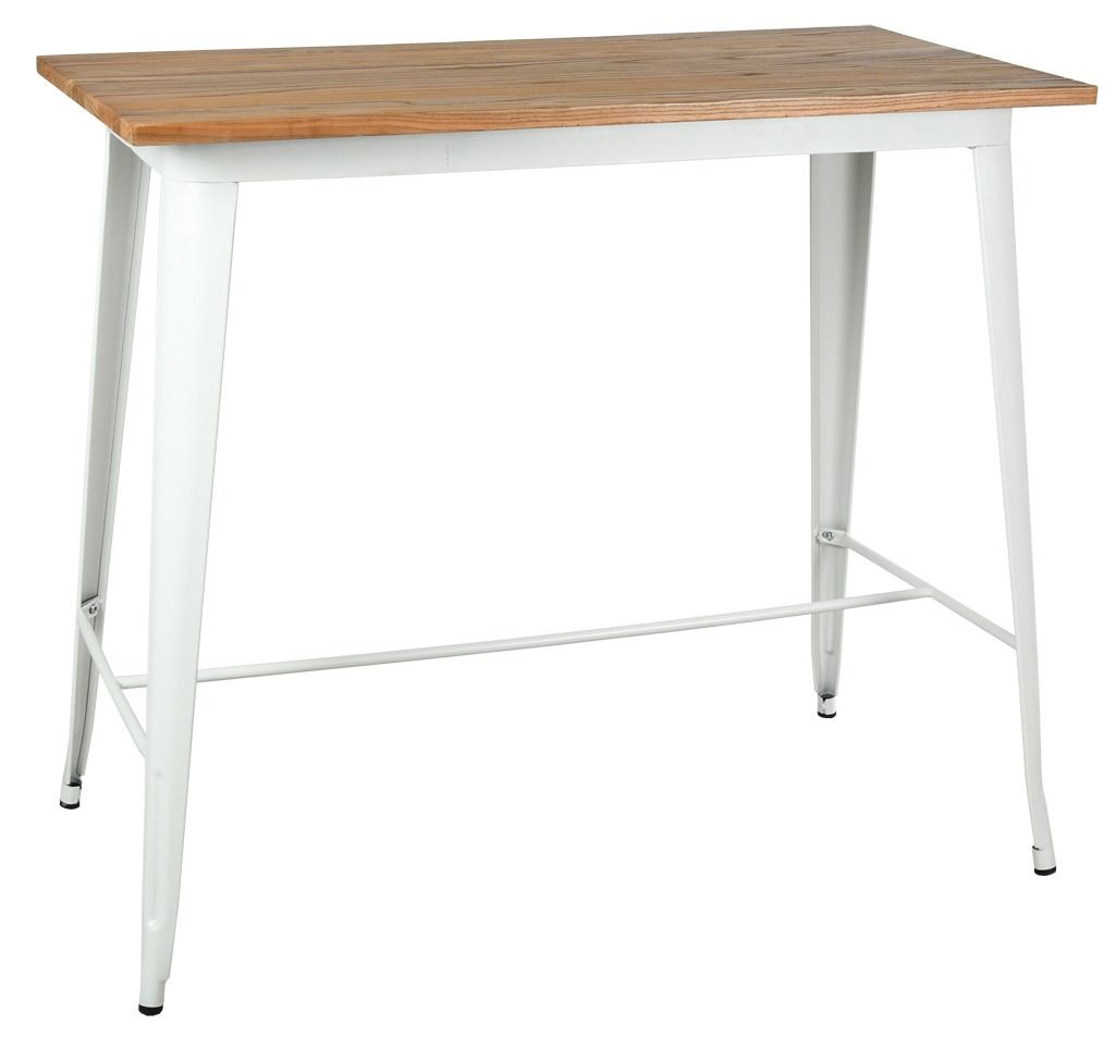 Table haute en métal laqué et bois d'orme huilé