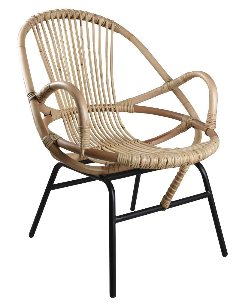 Fauteuil coquille en rotin et métal Ema