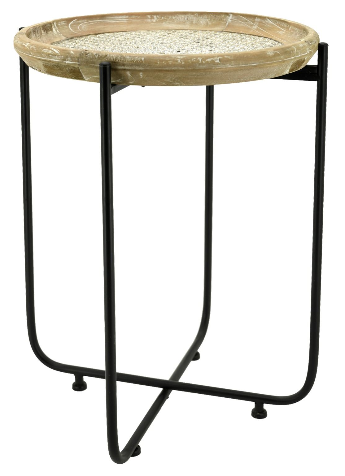 Table d'appoint en métal bois et rotin Origine