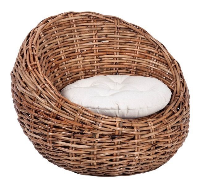 Fauteuil boule en poelet naturel avec coussin