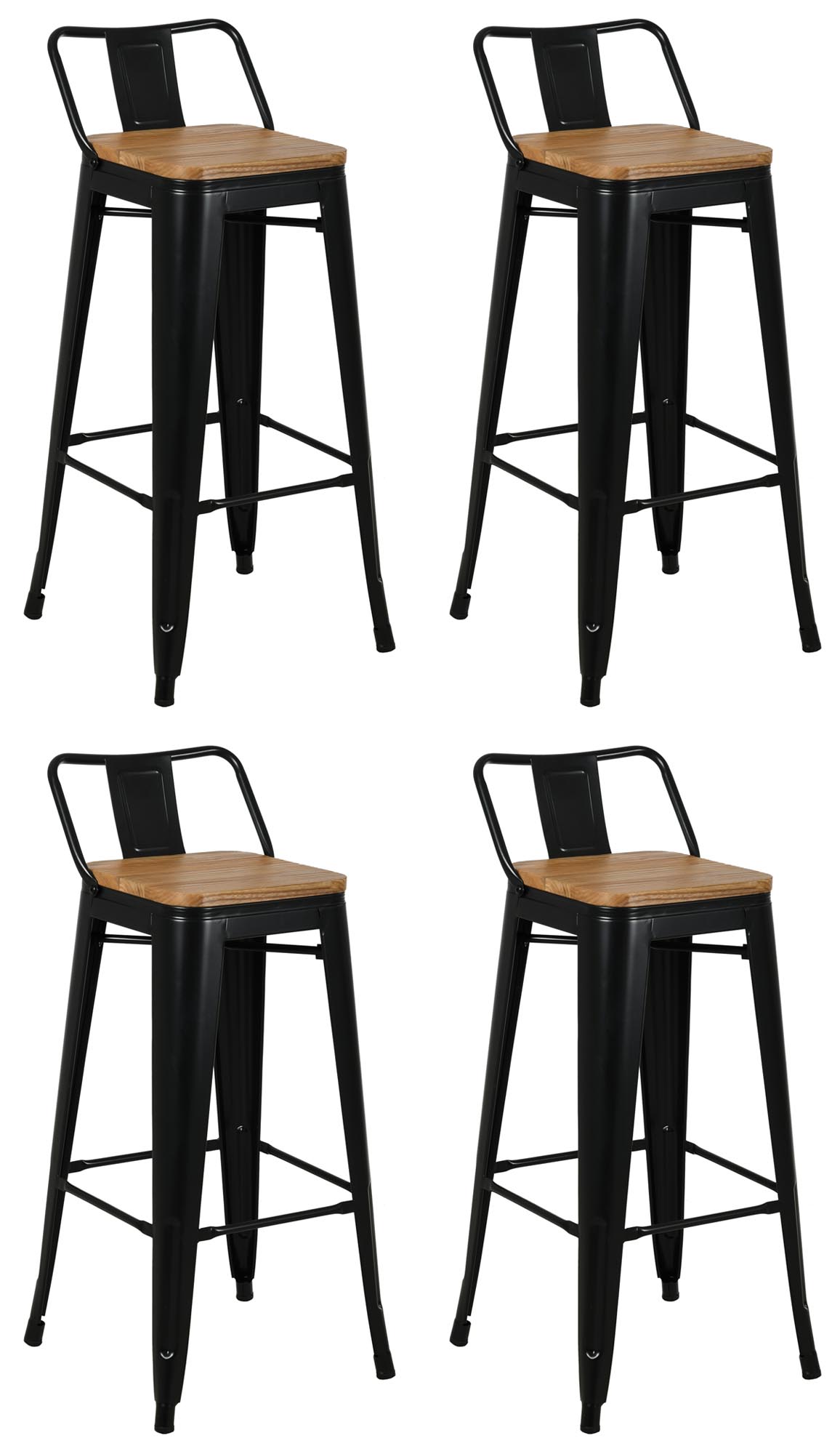Tabouret de bar en métal laqué et bois d'orme huilé (lot de 4)