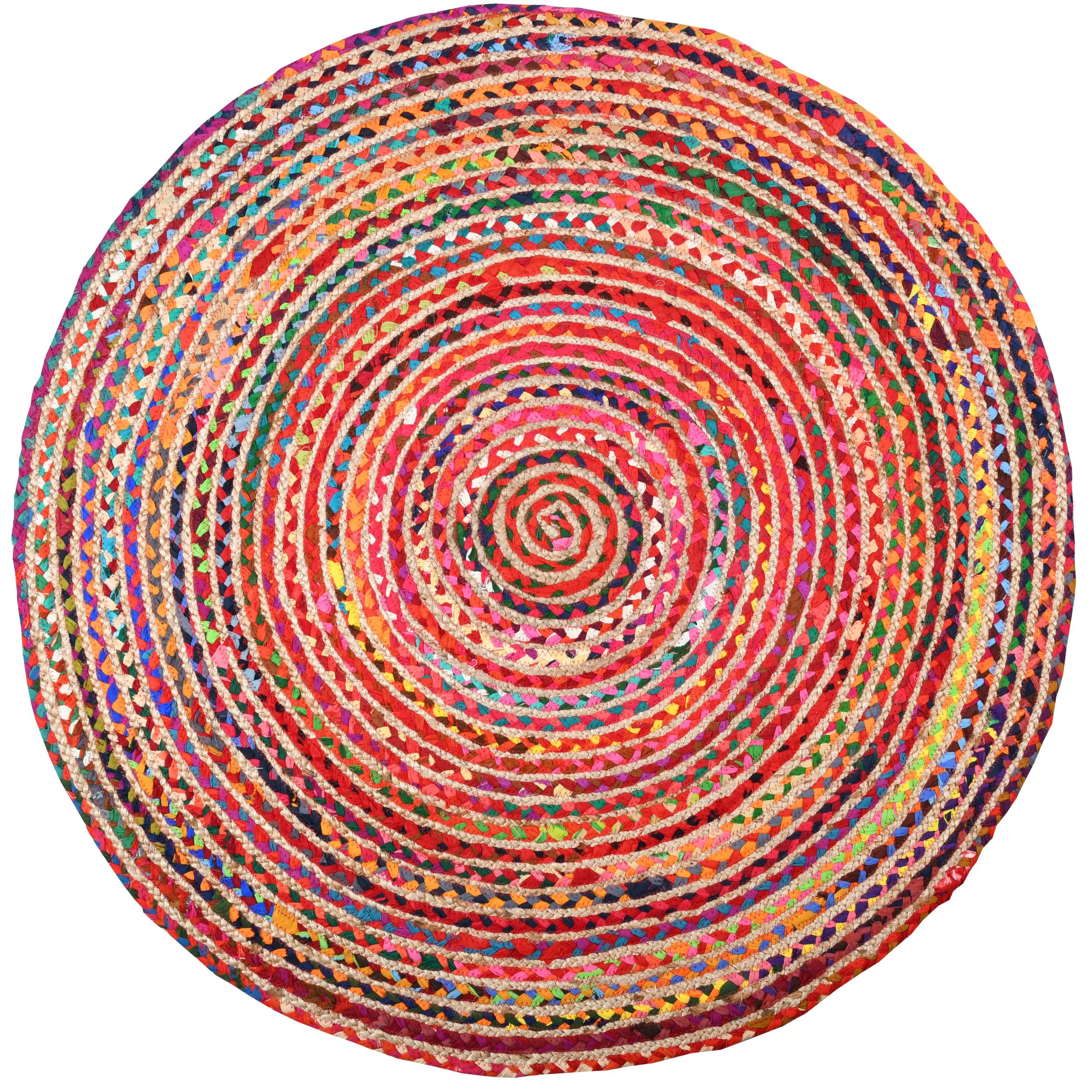 Tapis rond coloré en jute et en coton India