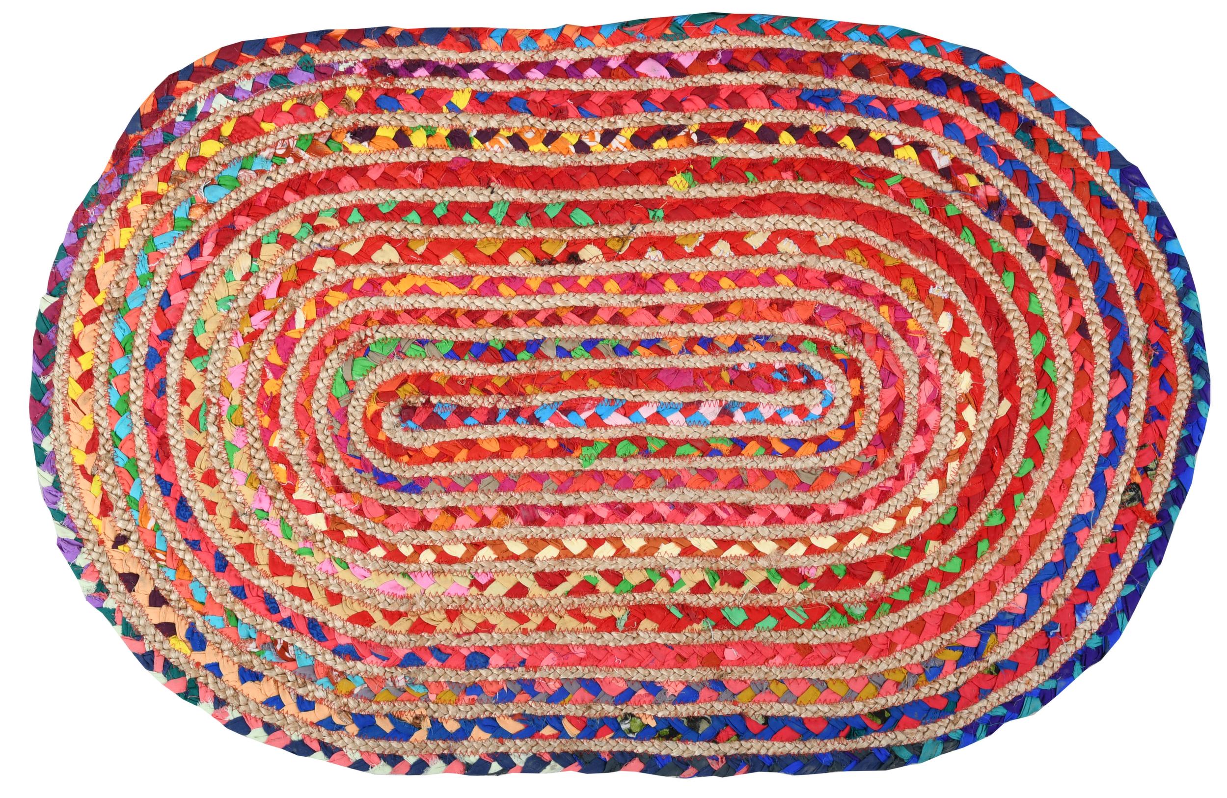 Tapis oval coloré en jute et coton 60 x 90
