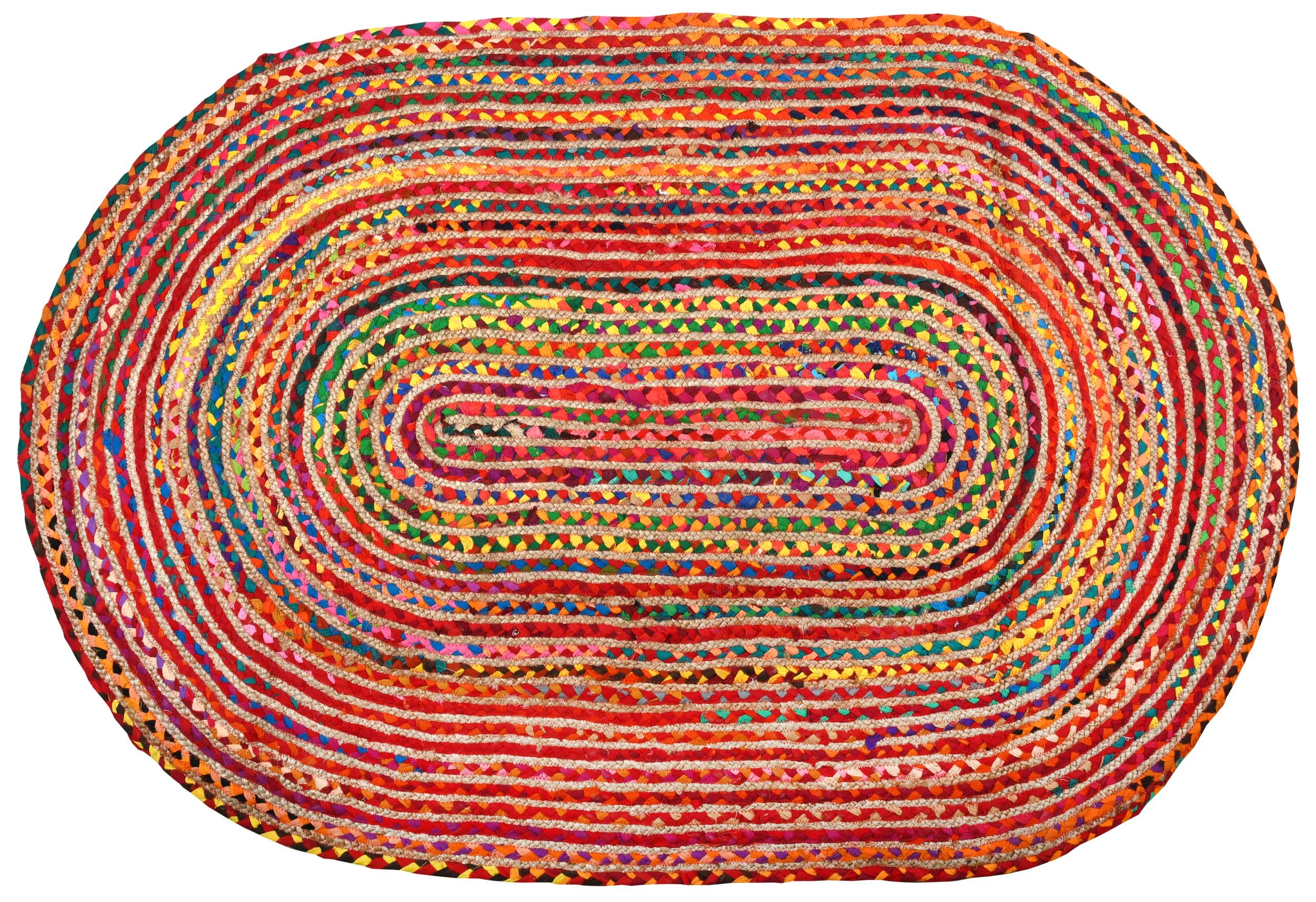 Tapis oval coloré en jute et coton 120 x 180