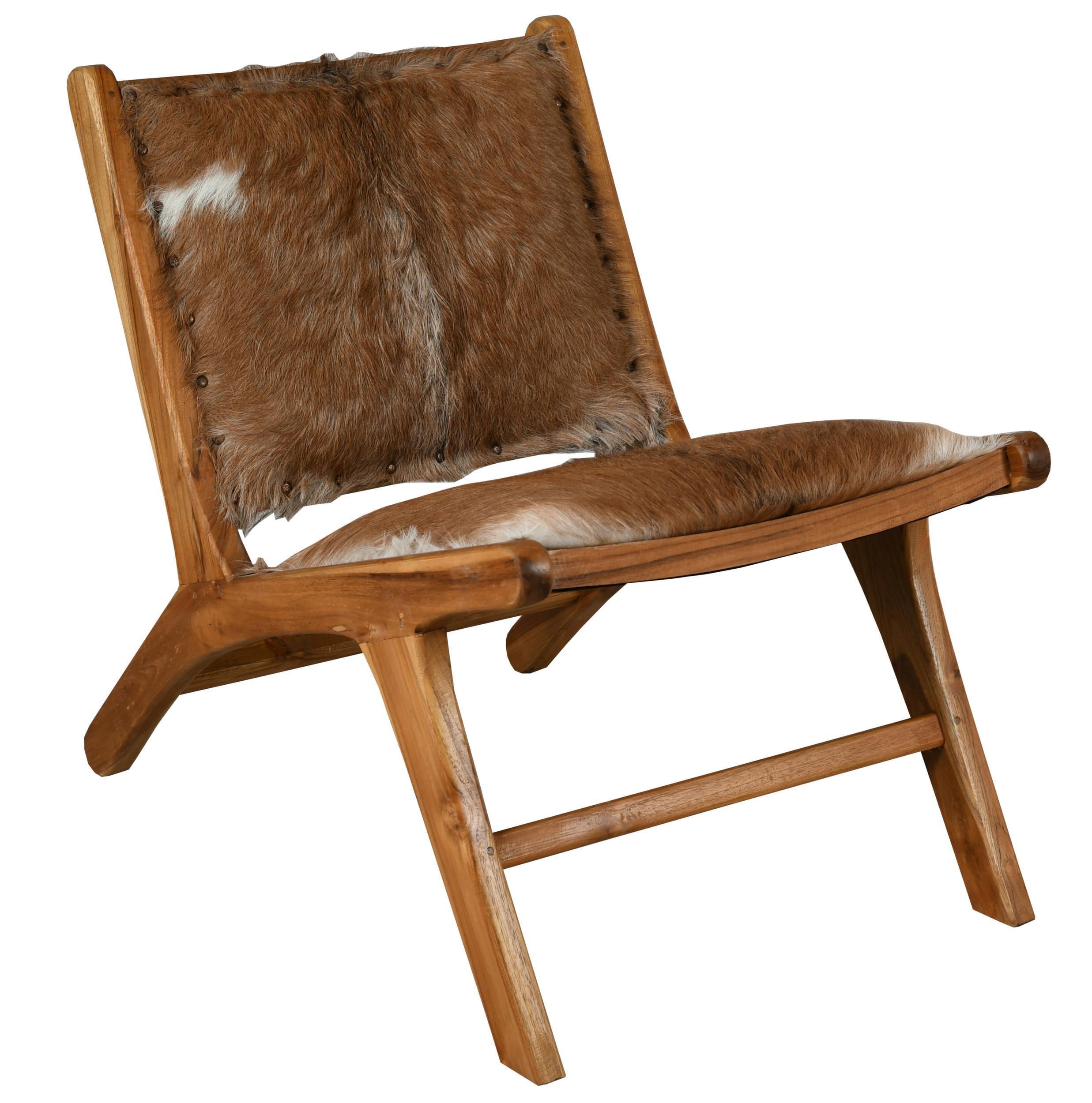 Fauteuil en teck et peau de chèvre Buru