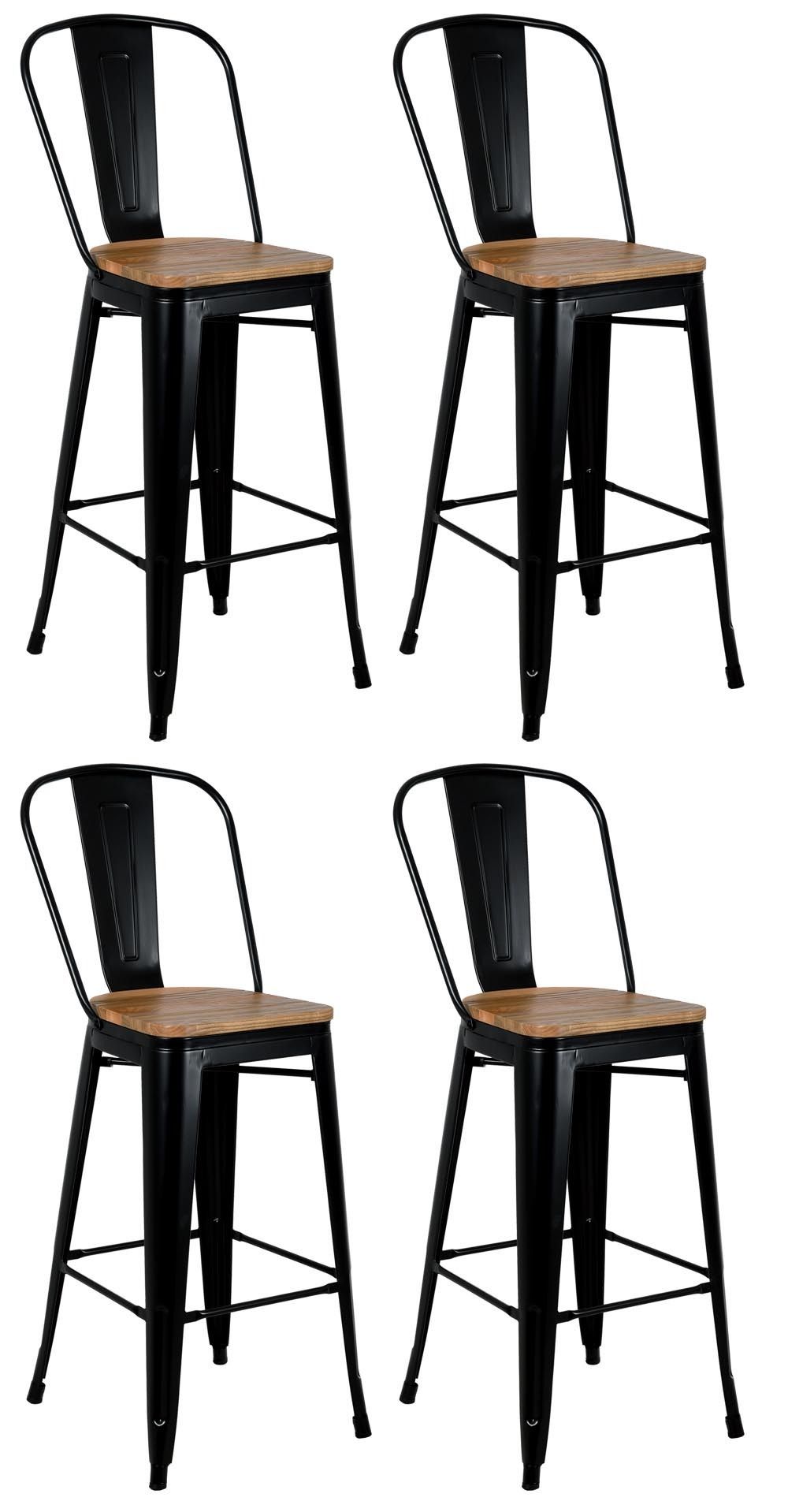 Tabouret industriel en métal et bois d'orme huilé (Lot de 4)