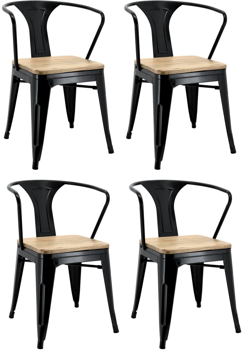 Chaise industrielle en métal et bois d'orme