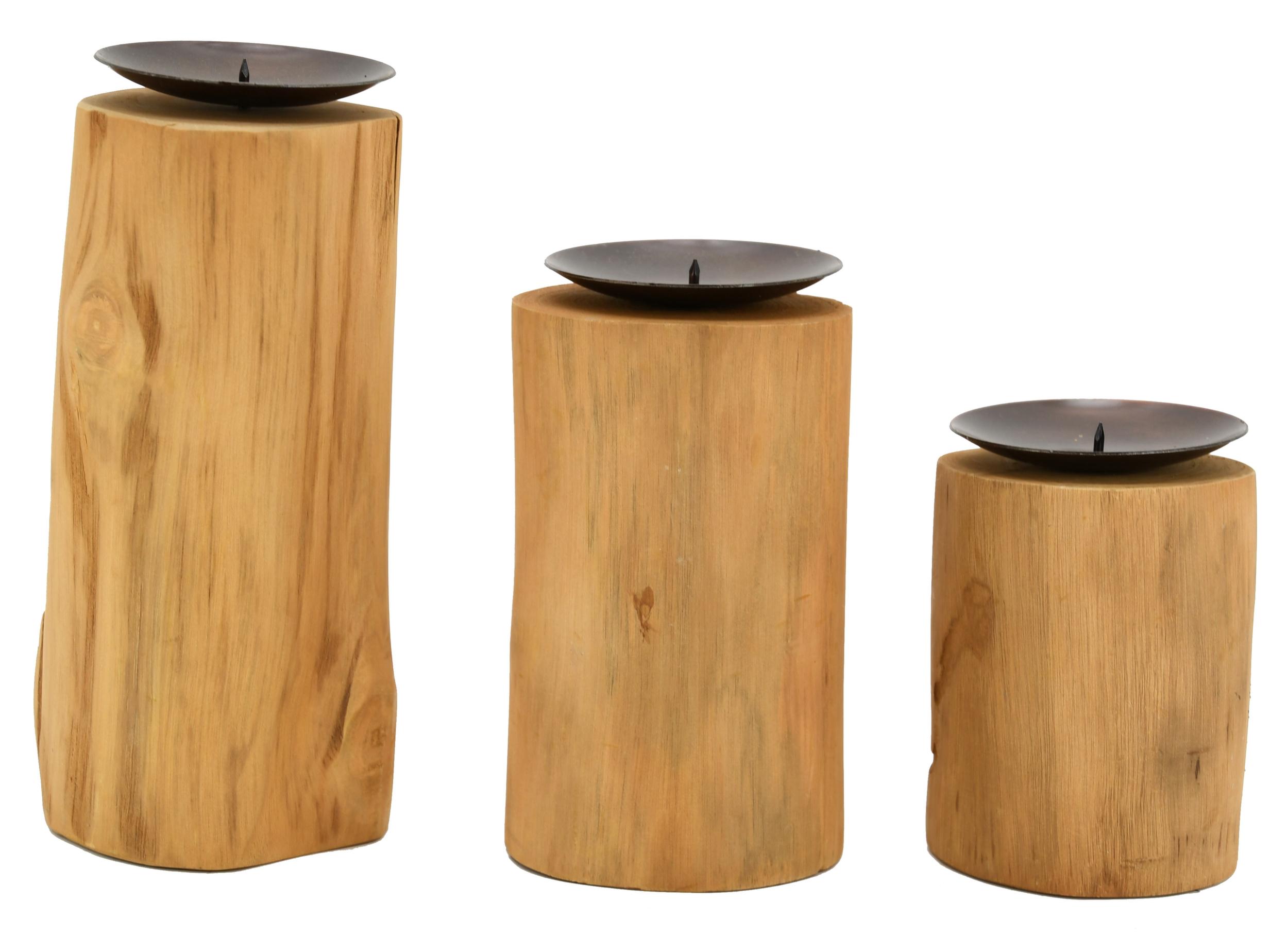 Porte bougies en teck et métal