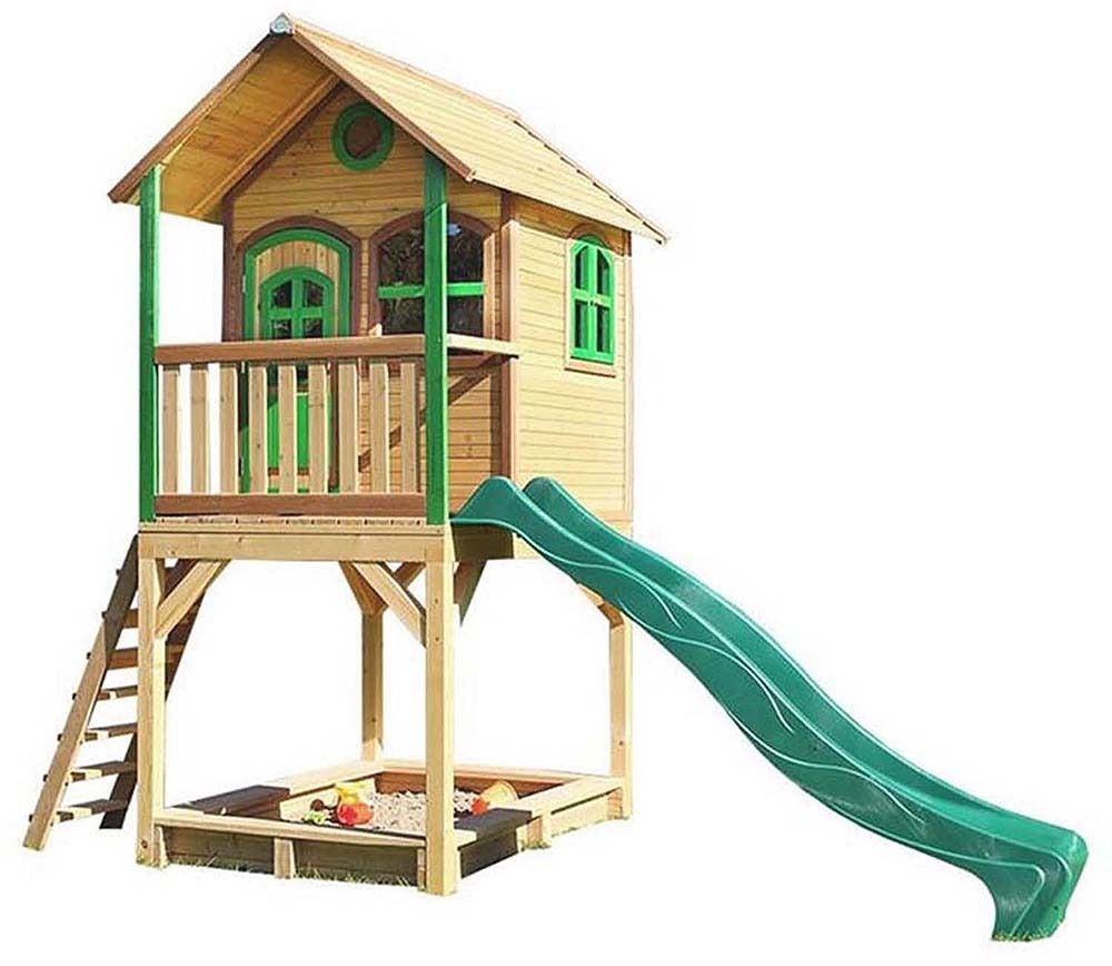 Cabane sur pilotis avec bac à sable et toboggan Sarah